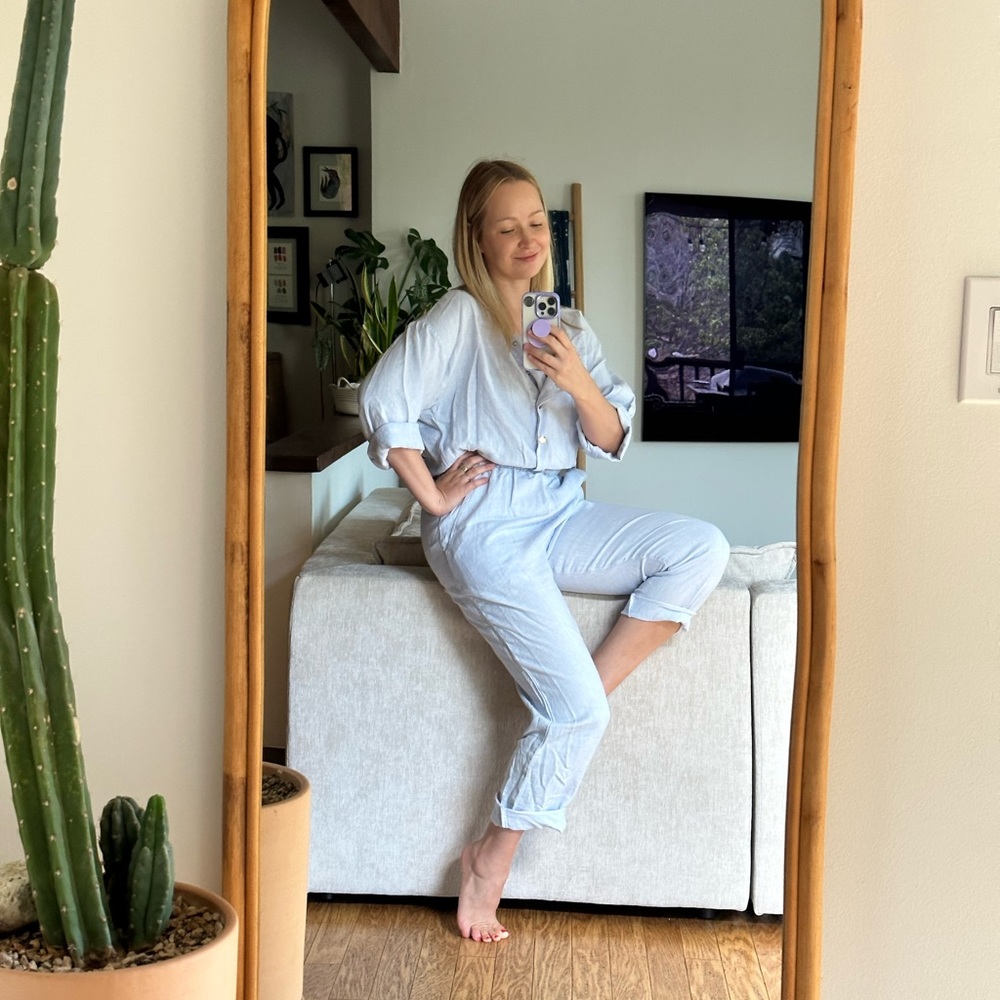 OVERLOVER | Pacific Linen Jumpsuit in Light Blue Linen (size Medium)
